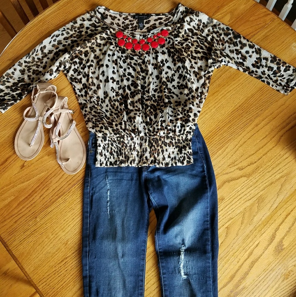 INC sheer leopard print shirt